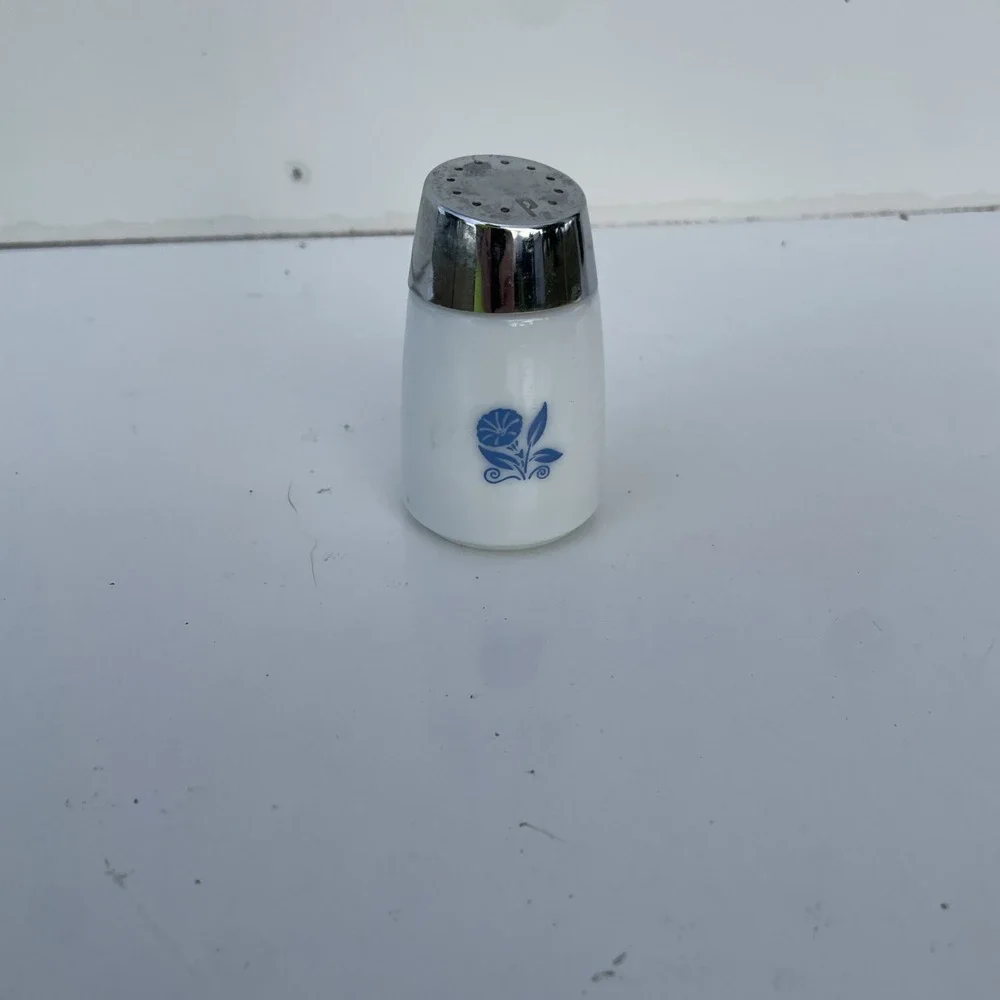 Vintage Dispensers Inc replacement white glass blue flower pepper shaker